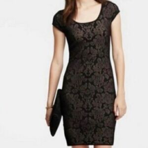 Ann Taylor Black Dress with Tan Floral Design